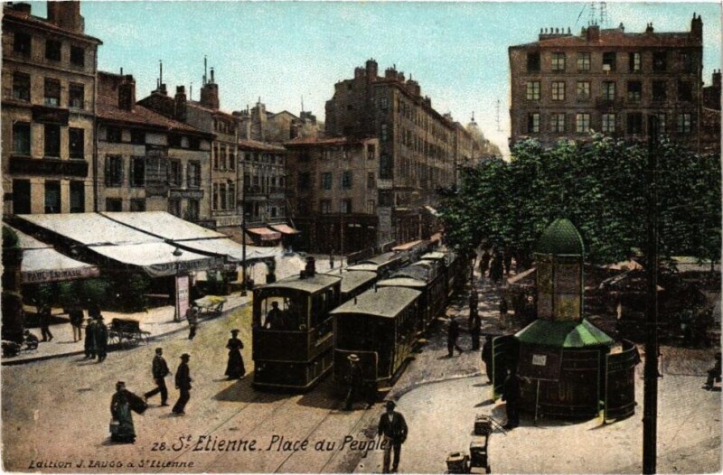 Carte postale ancienne Saint-Etienne - Place du Peuple tram à Saint-Étienne