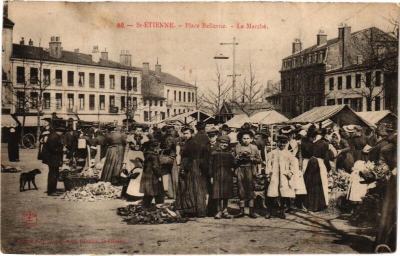 Carte postale ancienne Saint-Etienne - Place Bellevue â€“ Le Marché à Saint-Étienne