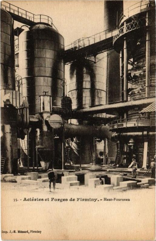 Carte postale ancienne Acieries et Forges de Firminy - Haut - Fourneau à Firminy