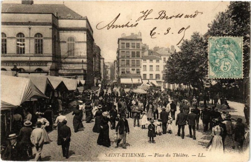 Carte postale ancienne Saint-Etienne - Place du Théatre à Saint-Étienne