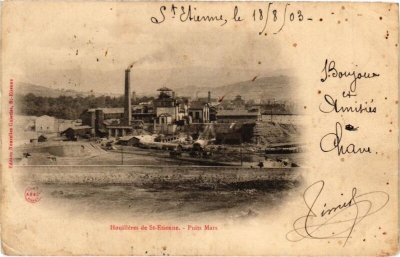 Carte postale ancienne Houilléres de Saint-Etienne - Puits Mars