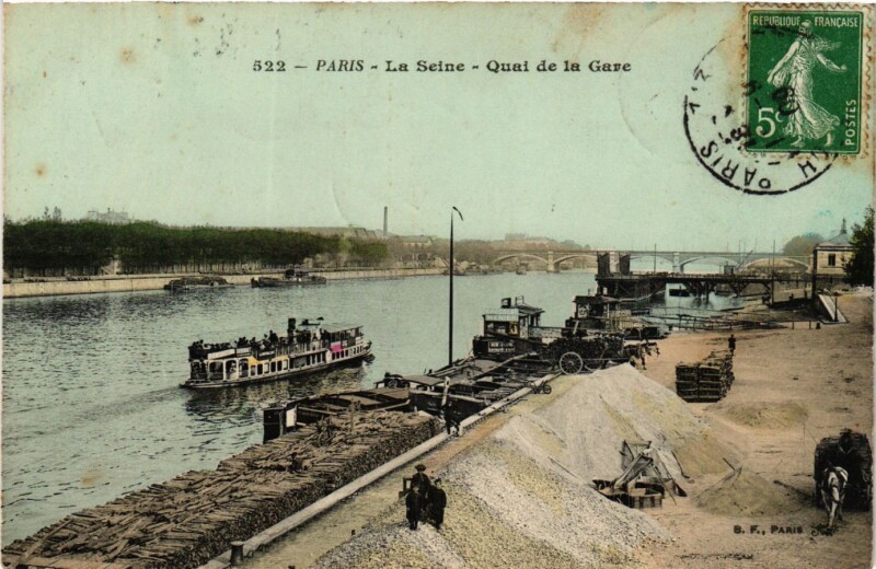 Carte postale ancienne La Seine - Quai de la Gare à Paris 13e