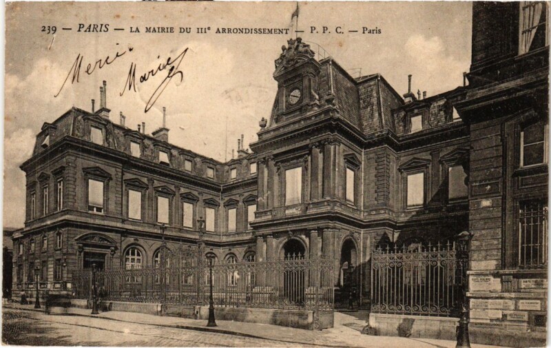 Carte postale ancienne Paris 3e Paris-La Mairie du IIIe Arrondissement à Paris 3e