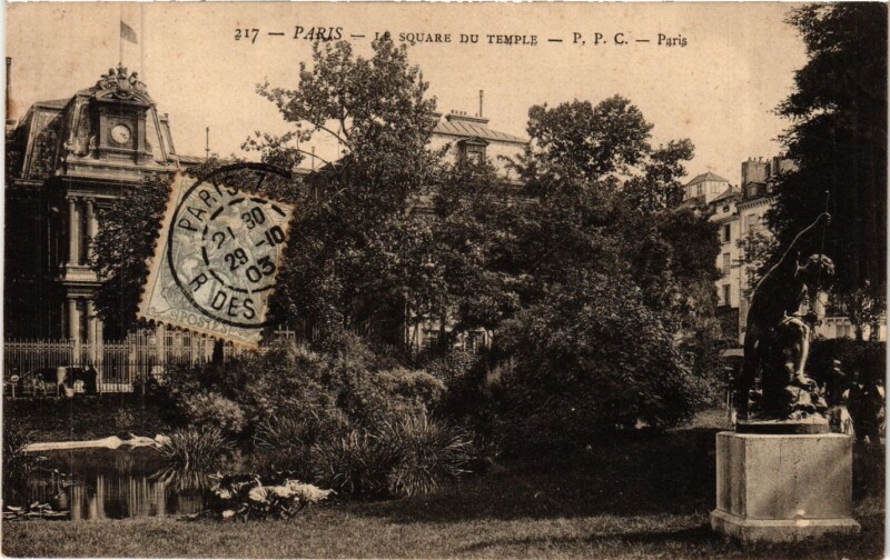 Carte postale ancienne Paris 3e Paris-Le Square du Temple à Paris 3e
