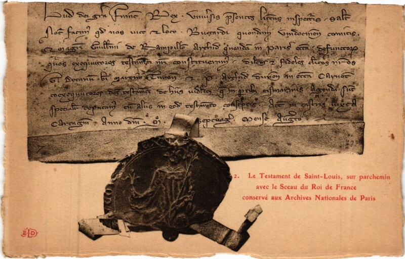 Carte postale ancienne Paris 3e Paris-Le Testament de Saint-Louis, sur parchemin à Paris 3e