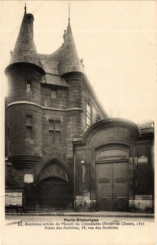Carte postale ancienne Paris 3e Paris-Ancienne entrée du Manoir du Connétable Olivier à Paris 3e