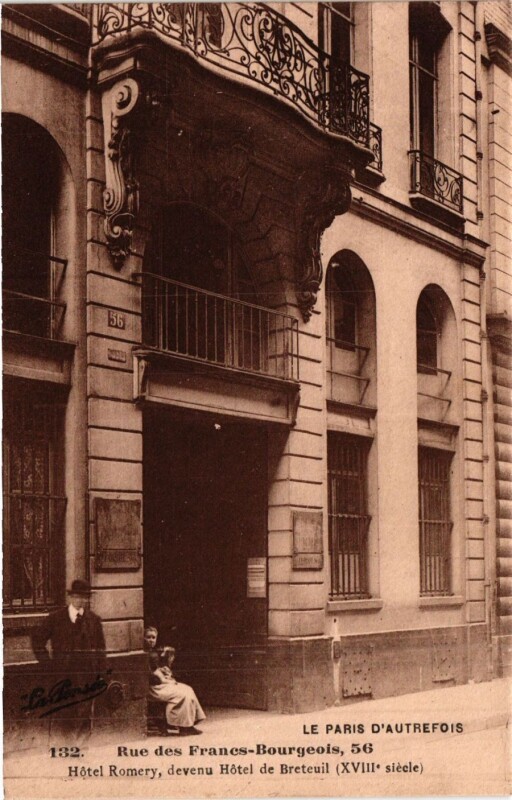 Carte postale ancienne Paris 3e Paris-Rue des Francs-Bourgeois, Hotel Romery à Paris 3e
