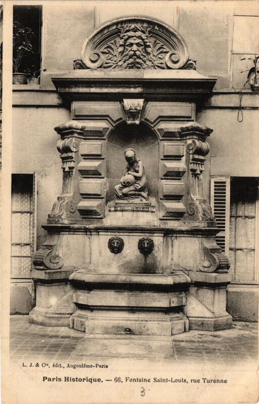 Carte postale ancienne Paris 3e Paris-Fontaine Saint-Louis, rue Turenne à Paris 3e