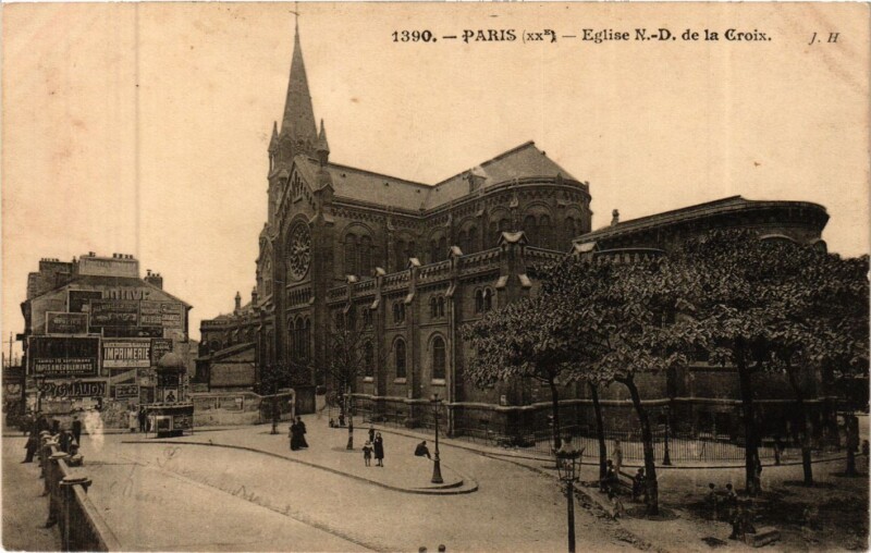 Carte postale ancienne Eglise Notre-Dame de la Croix à Paris 20e