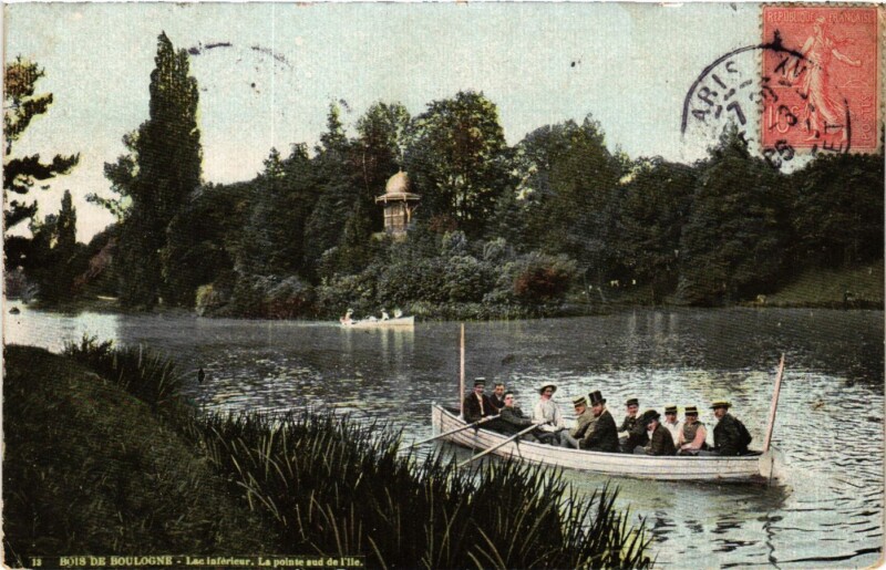Carte postale ancienne Bois de Boulogne - Lac inférieur - La pointe sud de l'île à Paris