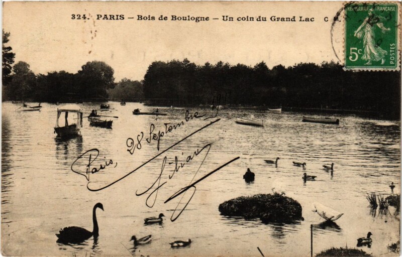 Carte postale ancienne Bois de Boulogne - Un coin du Grand Lac à Paris 16e