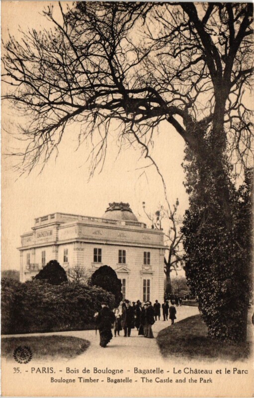 Carte postale ancienne Bois de Boulogne - Bagatelle - Le Château et le Parc à Paris