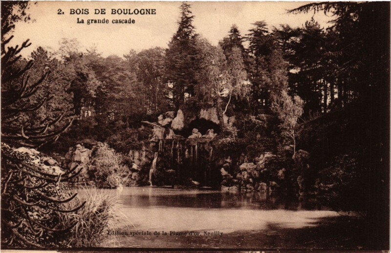 Carte postale ancienne Bois de Boulogne - La grande cascade à Paris 16e