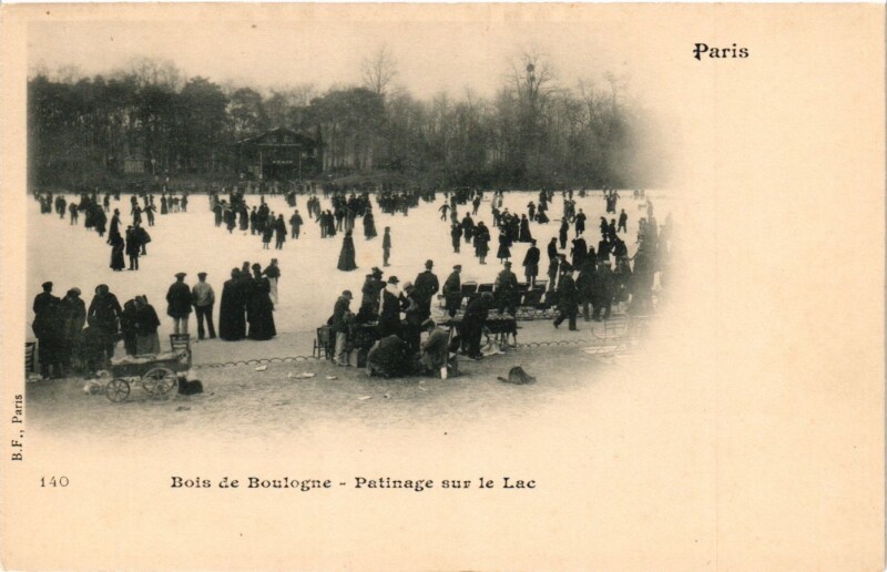 Carte postale ancienne Bois de Boulogne - Patinage sur le Lac à Paris