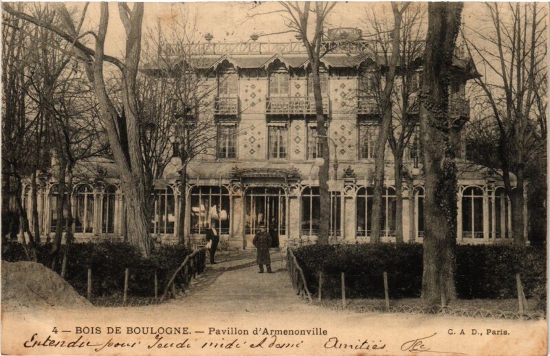 Carte postale ancienne Bois de Boulogne - Pavillon d'Armenonville à Paris 16e