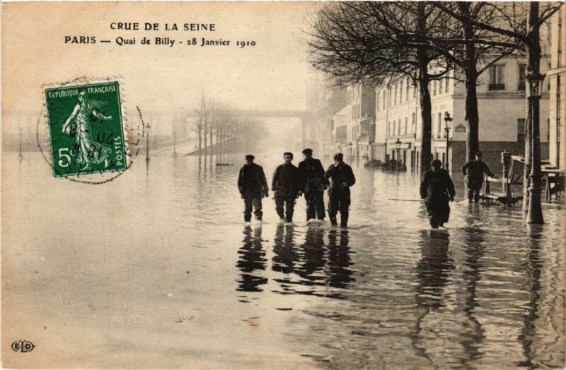 Carte postale ancienne Crue de la Seine - Quai de Billy - 28 Janvier 1910 à Paris 16e