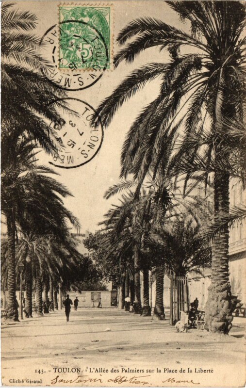 Carte postale ancienne Toulon Place de la Liberté-Allée des Palmiers à Toulon