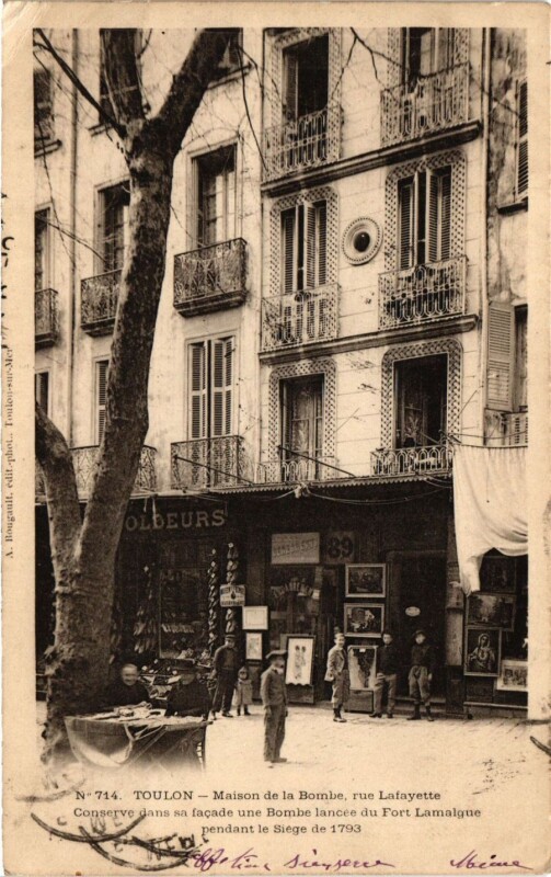 Carte postale ancienne Toulon Rue Lafayette-Maison de la Bombe à Toulon