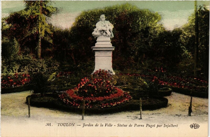 Carte postale ancienne Toulon Jardin de la Ville-Statue de Pierre Puget à Toulon