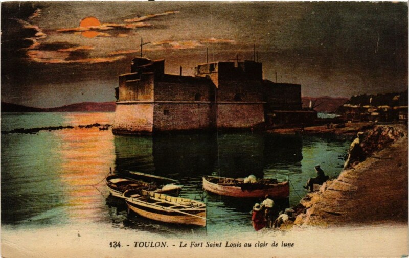 Carte postale ancienne Toulon Le Fort Saint-Louis au clair de lune à Toulon