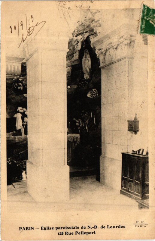 Carte postale ancienne Eglise paroissiale de Notre-Dame de Lourdes à Paris 20e