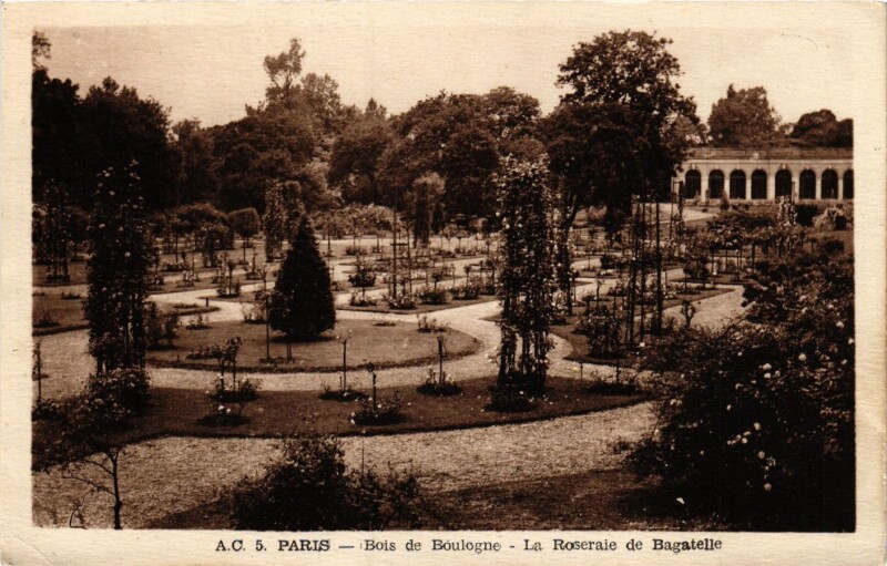Carte postale ancienne Bois de Boulogne - La Roseraie de Bagatelle à Paris