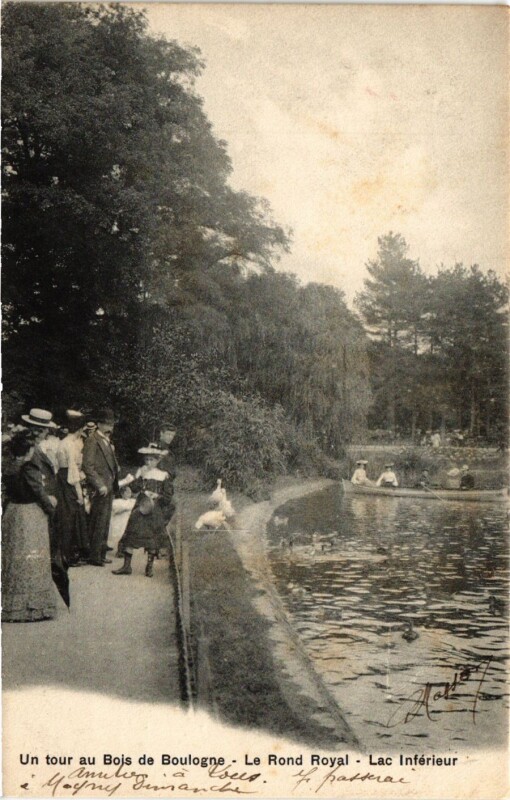 Carte postale ancienne Un tour au Bois de Boulogne - Le Rond Royal - Lac Inférieur à Paris 16e
