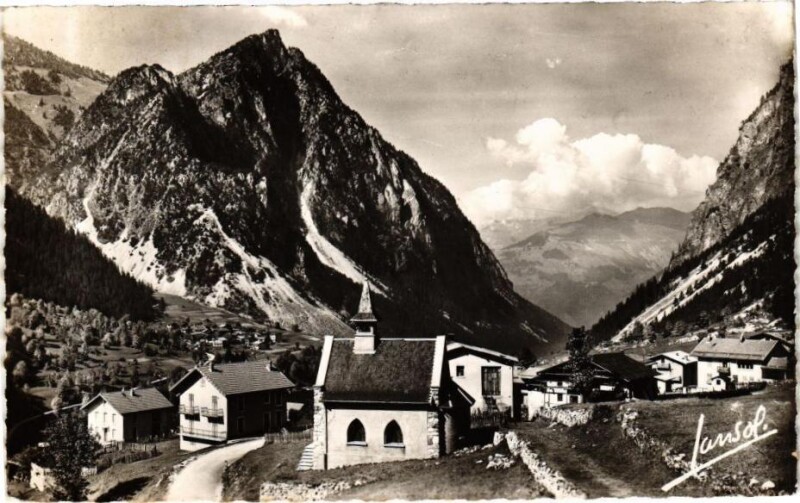 Carte postale ancienne Pralognan-la-Vanoise - Village des Granges et Pointe de Villeneuve à Pralognan-la-Vanoise