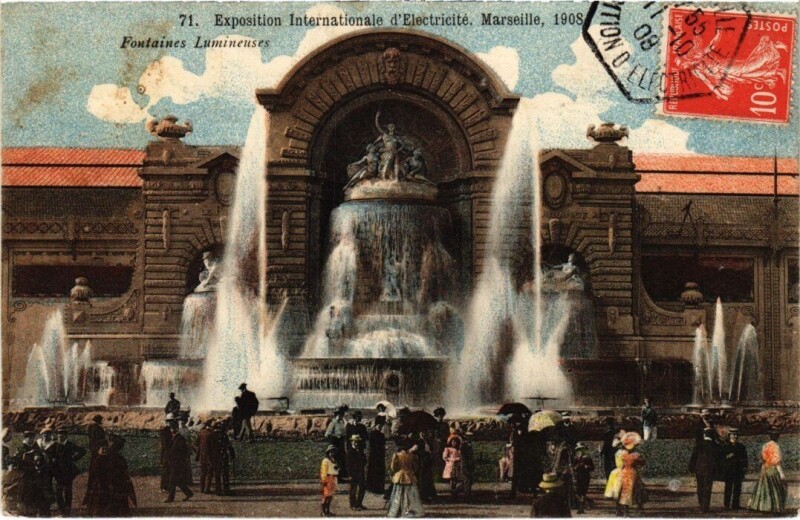 Carte postale ancienne Marseille - Expo Internationale d'Electricite Fontaine à Marseille