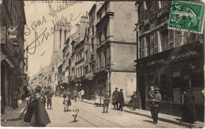 Carte postale ancienne Caen La Rue Saint-Jean
