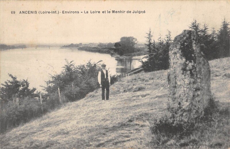 Carte postale ancienne Ancenis - Environs - La Loire Et Le Menhir De Juigne