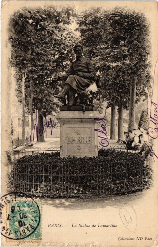 Carte postale ancienne Statue de Lamartine à Paris 16e