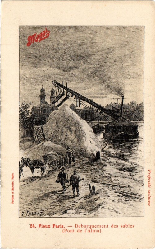 Carte postale ancienne Débarquement des sables (Pont de l'Alma) à Paris 7e