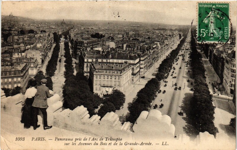 Carte postale ancienne Panorama pris de l'Arc de Triomphe sur les Avenues du Bois et de la Grande-Armée à Paris 16e