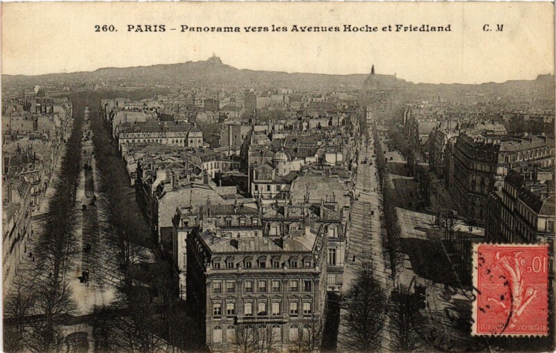 Carte postale ancienne Panorama vers les Avenues Hoche et Friedland à Paris 16e