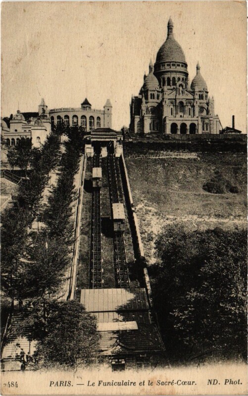 Carte postale ancienne Le Funiculaire et le Sacré-Coeur à Paris 18e