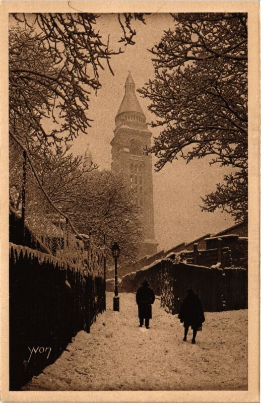 Carte postale ancienne Montmartre Sous la Neige à Paris 18e