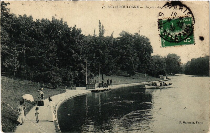 Carte postale ancienne Bois de Boulogne - Un coin du Lac à Paris