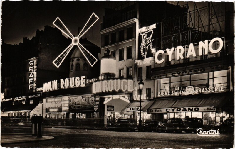 Carte postale ancienne Le Moulin Rouge la Nuit à Paris 18e