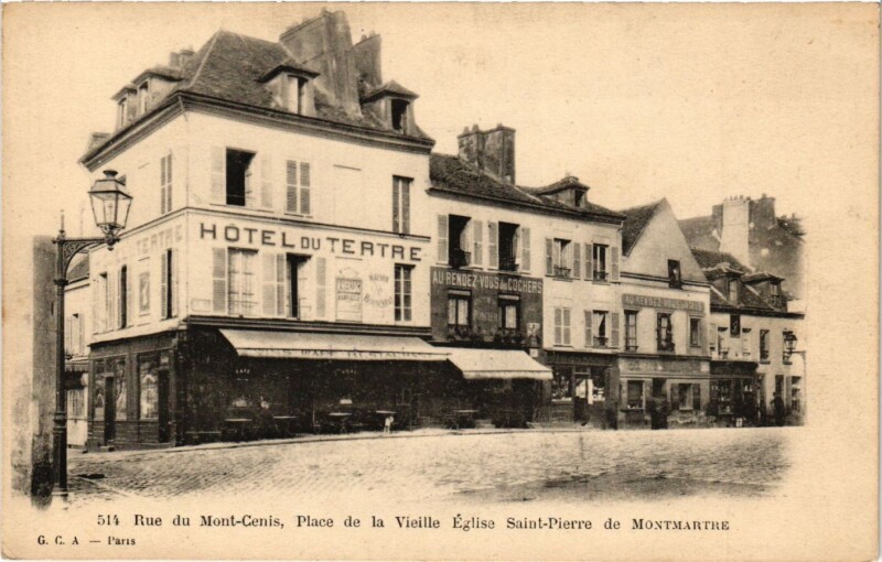 Carte postale ancienne Rue du Mont-Cenis, Place de la Vieille Eglise Saint-Pierre de Montmartre à Paris 18e
