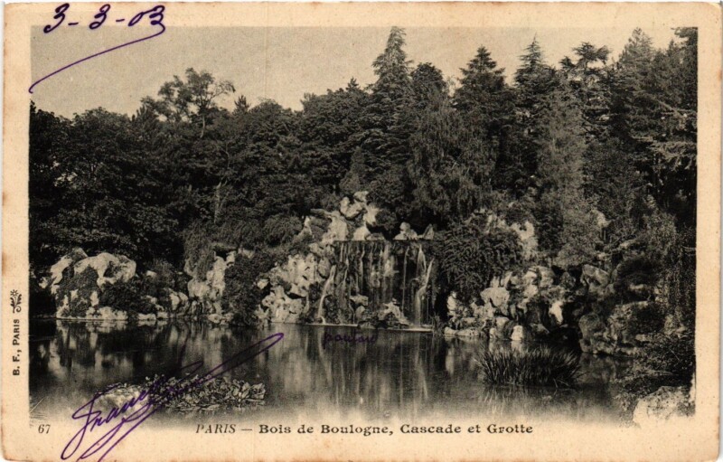 Carte postale ancienne Bois de Boulogne - Cascade et Grotte à Paris 16e