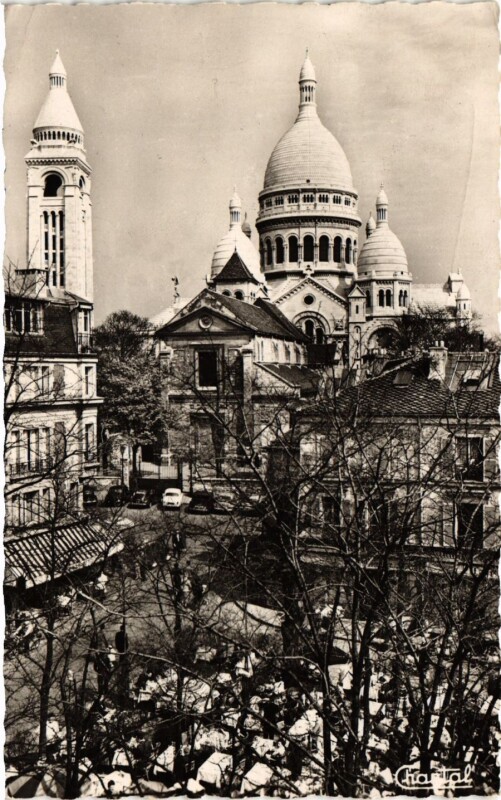 Carte postale ancienne Le Sacré-Coeur et la Place du Tertre à Paris 18e