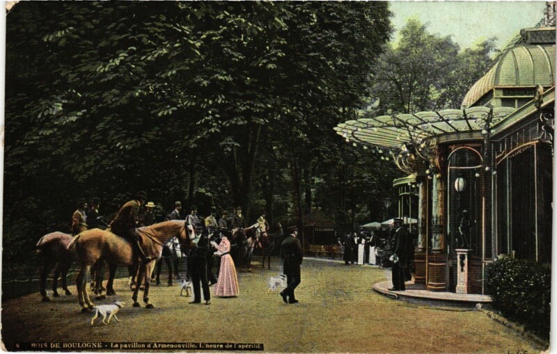 Carte postale ancienne Bois de Boulogne - Le Pavillon d'Armenonville - L'heure de l'apéritif à Paris 16e