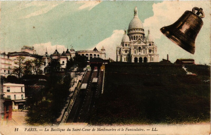 Carte postale ancienne La Basilique du Sacré-Coeur de Montmartre et le Funiculaire à Paris 18e