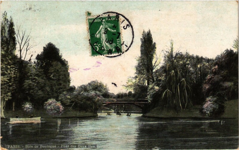 Carte postale ancienne Bois de Boulogne - Pont des Deux Iles à Paris