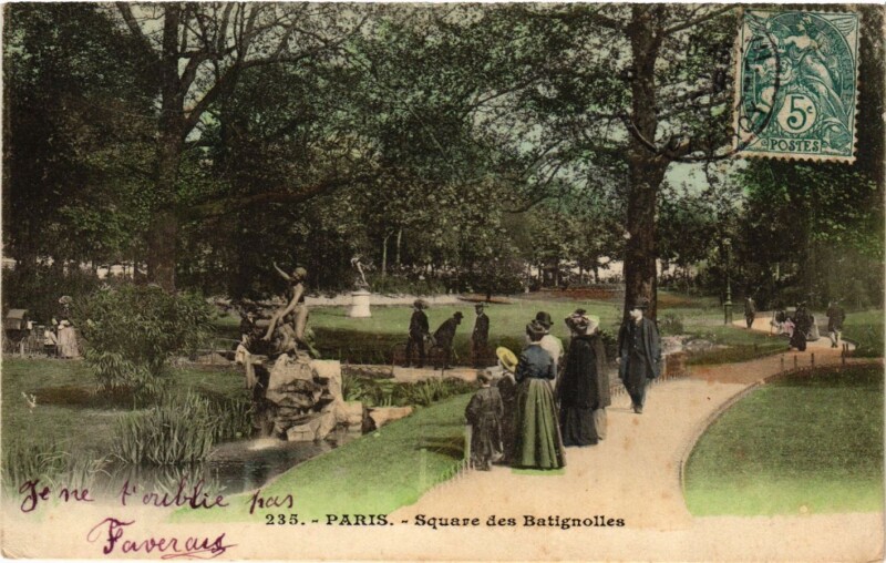 Carte postale ancienne Le Square des Batignolles à Paris 17e