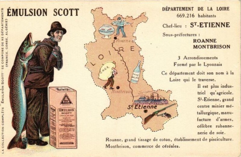 Carte postale ancienne Département de la Loire 669.216 habitants - Saint-Etienne - Roanne .. à Roanne