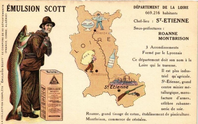 Carte postale ancienne Département de la Loire 669216 habitants - Saint-Etienne - Roanne... à Roanne