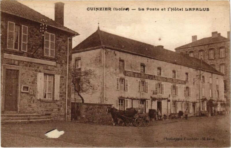Carte postale ancienne Cuinzier - La Poste et l'Hotel Lapalus à Cuinzier