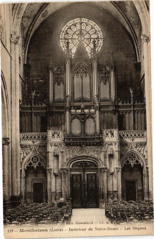 Carte postale ancienne Montbrison - Intérieur de Notre-Dame - Les Orgues à Montbrison
